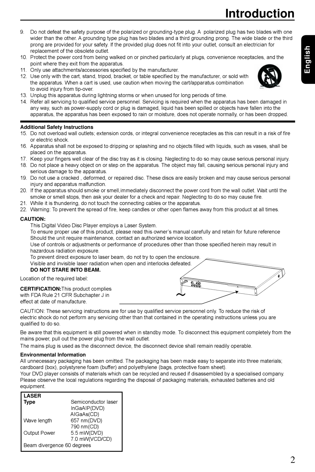 Toshiba SD3300KU manual Additional Safety Instructions, Environmental Information, Type 