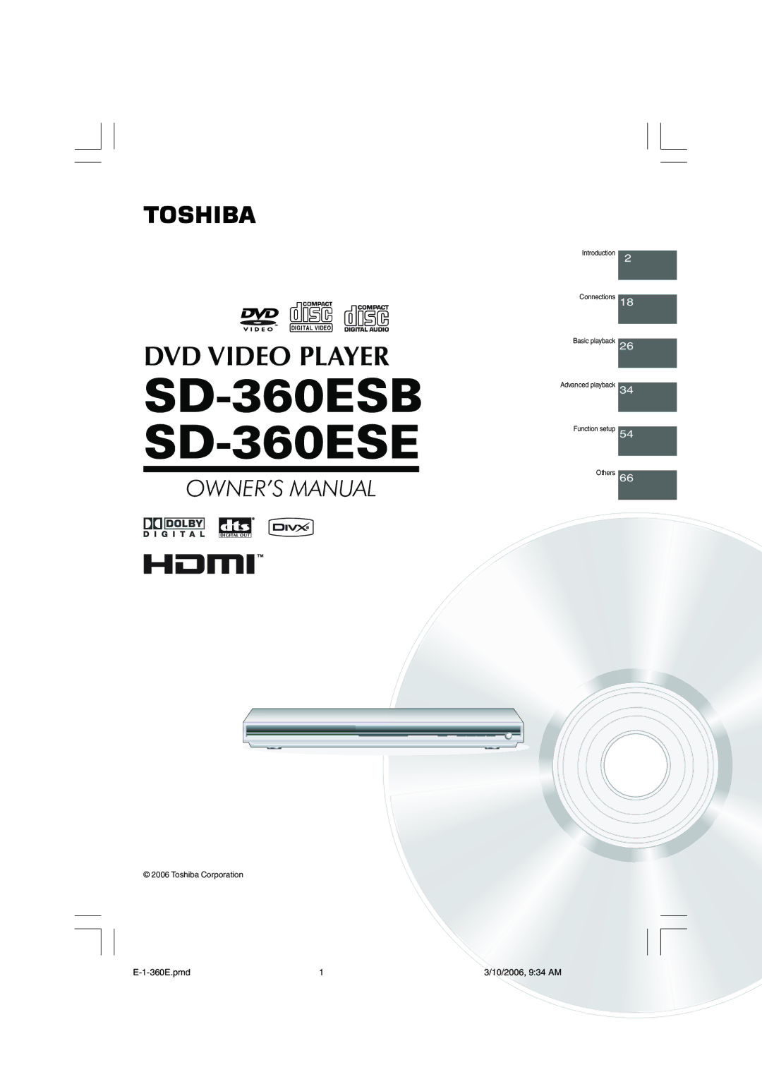 Toshiba E-1-360E, SD360E owner manual SD-360ESB SD-360ESE 