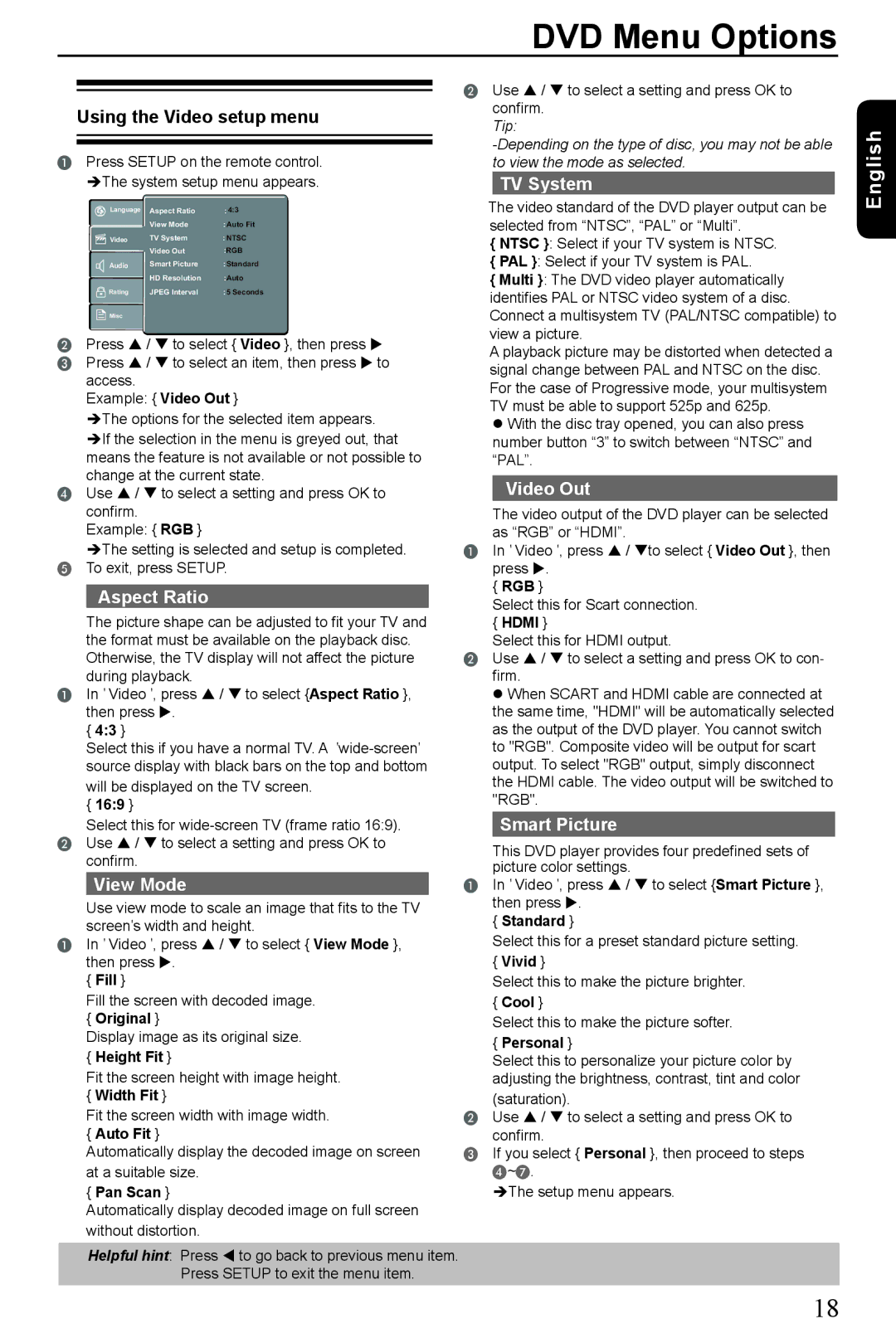 Toshiba SD390EKB manual DVD Menu Options 