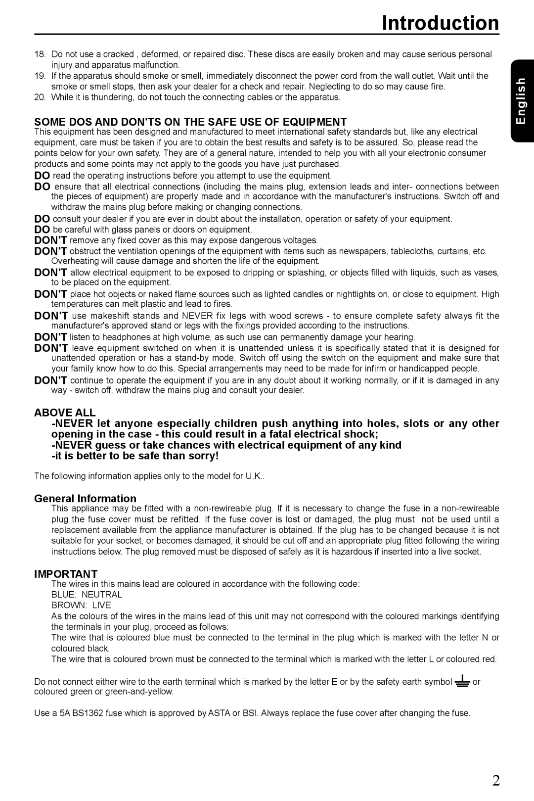 Toshiba SD390EKB manual General Information, Following information applies only to the model for U.K 