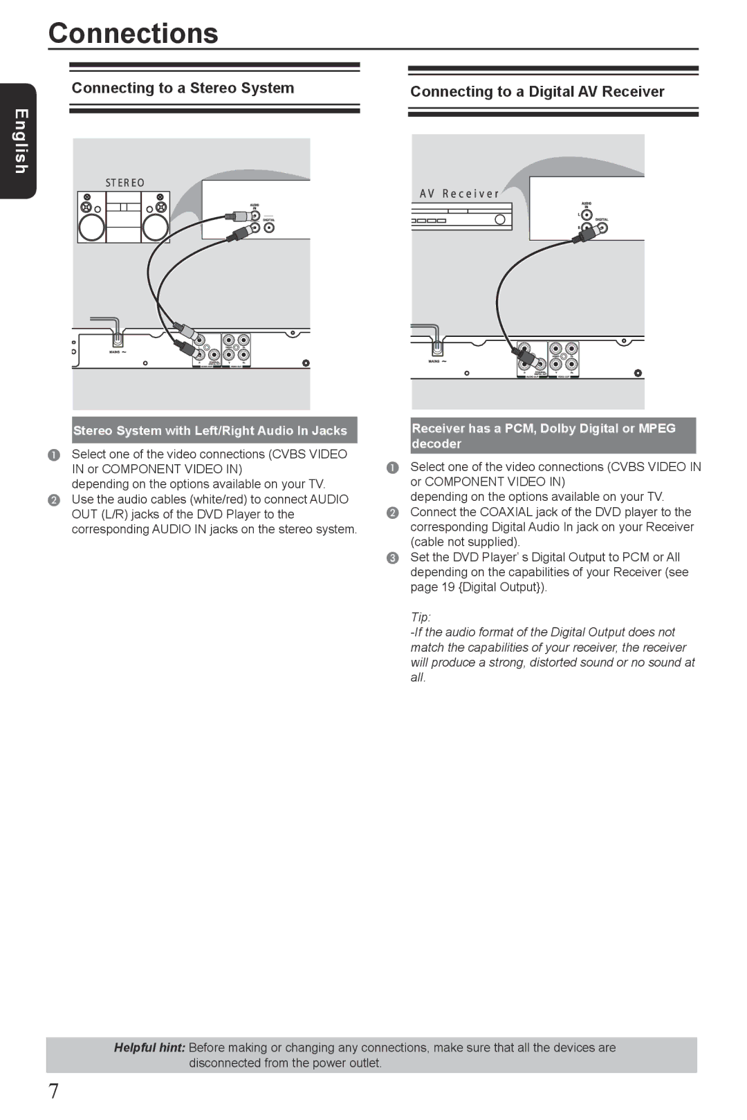 Toshiba SD4300KU manual Connecting to a Stereo System, Stereo System with Left/Right Audio In Jacks 