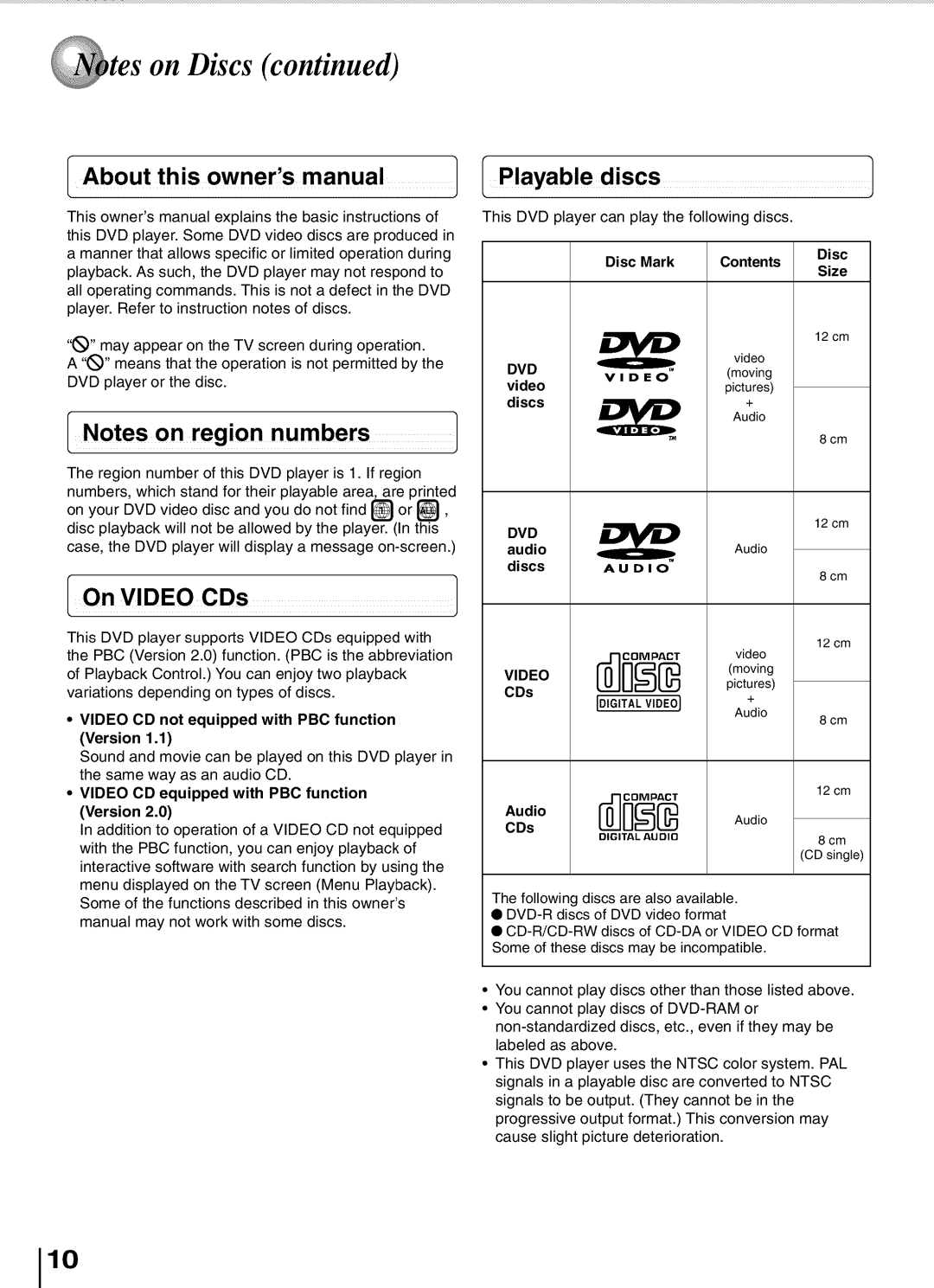 Toshiba SD5700 manual Size, Video, Moving, Discs Audio, AudioAudio DiscsAUDIO 