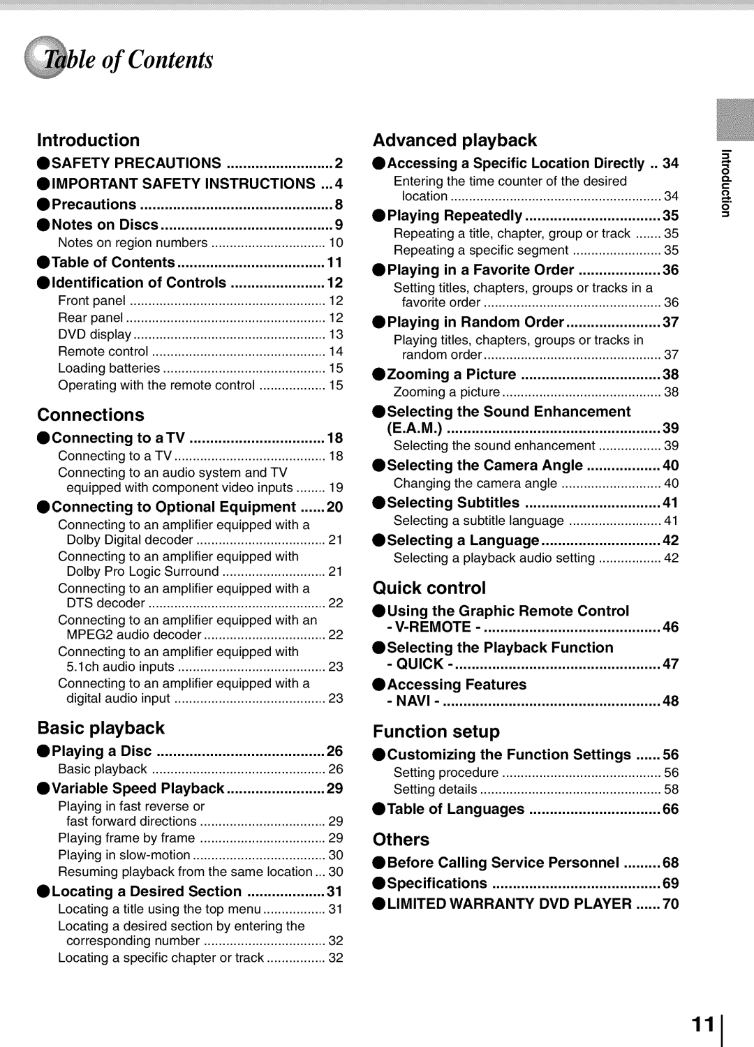 Toshiba SD5700 manual Contents 