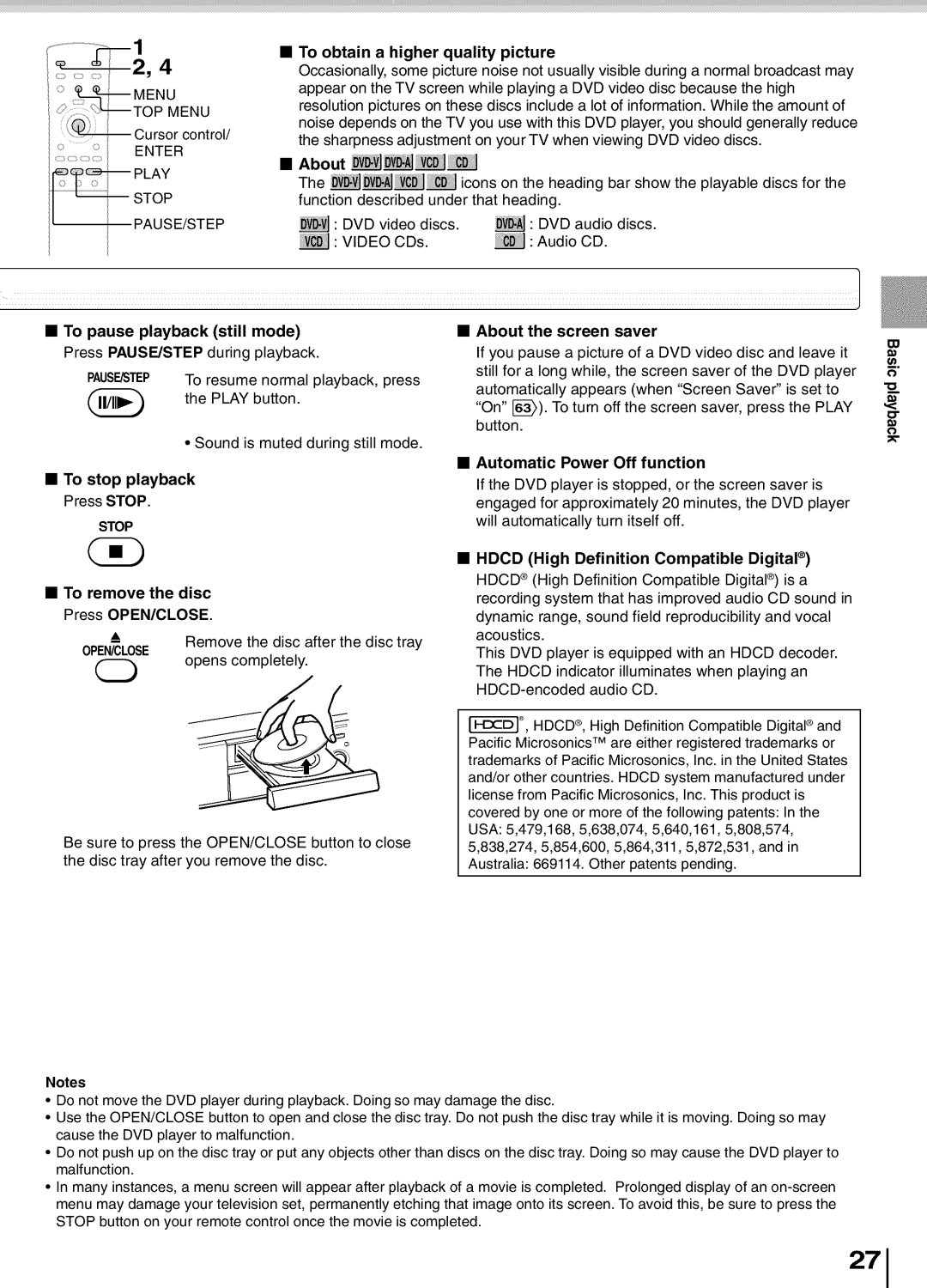 Toshiba SD5700 manual PAUSE/STEP To resume normal playback, press Play button 