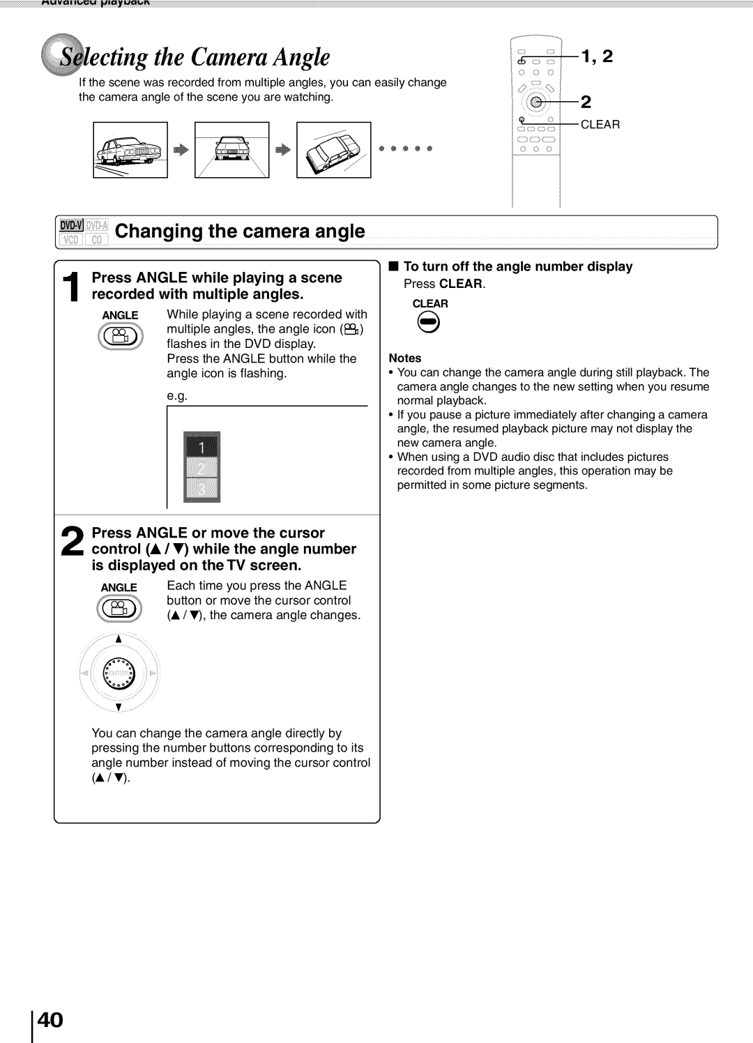 Toshiba SD5700 manual Camera Angle, To turn off the angle number display Press Clear 