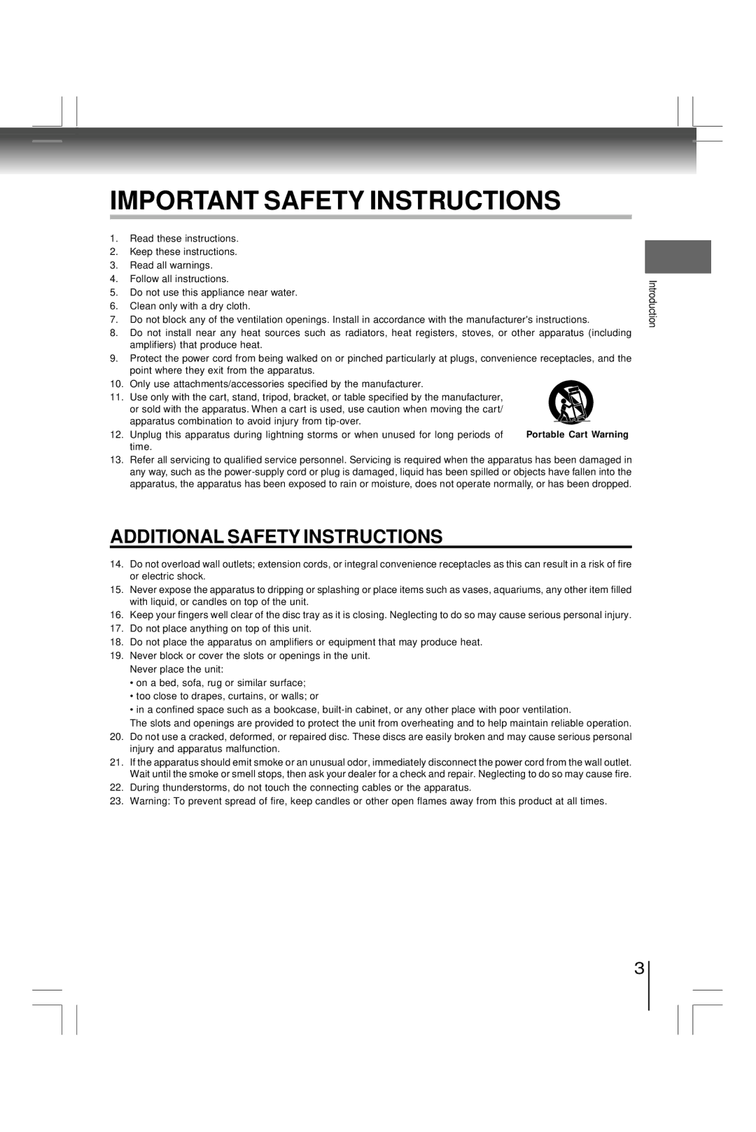 Toshiba SD800KY manual Important Safety Instructions 