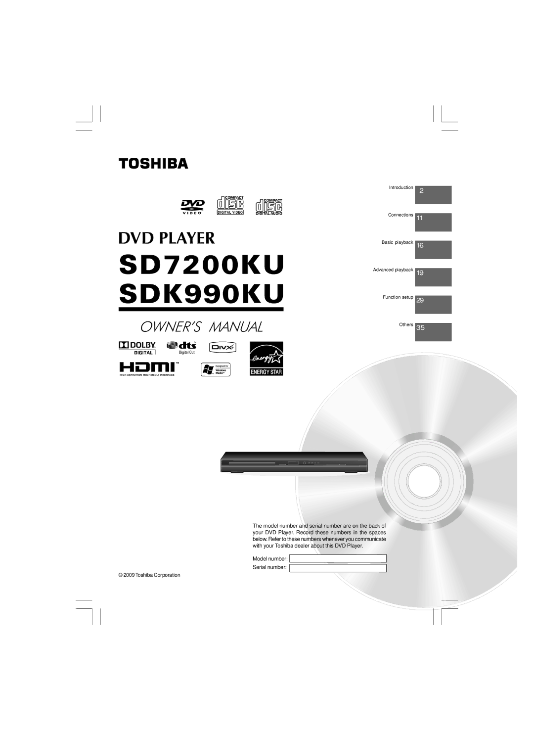 Toshiba SD7200KU manual SDK990KU 