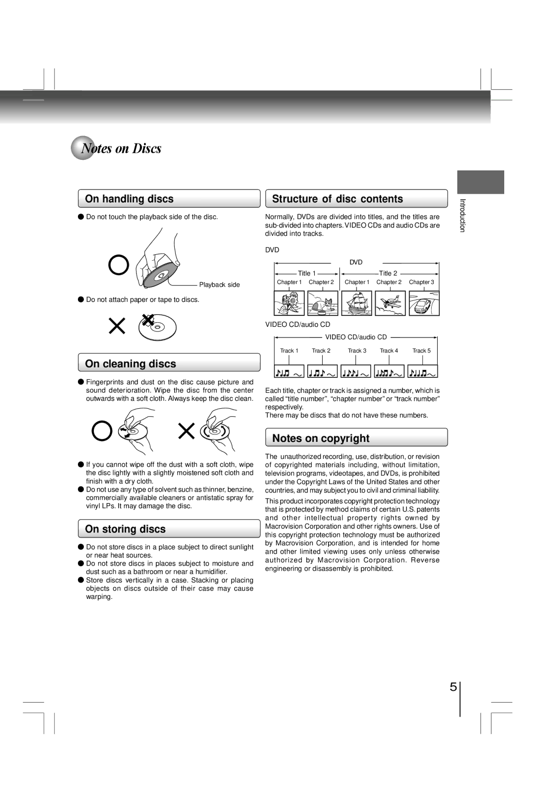 Toshiba SD7200KU, SDK990KU manual On handling discs, On cleaning discs Structure of disc contents, On storing discs 