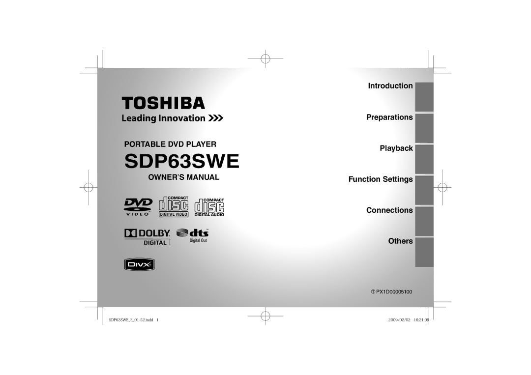 Toshiba SDP63SWE owner manual PX1D00005100 