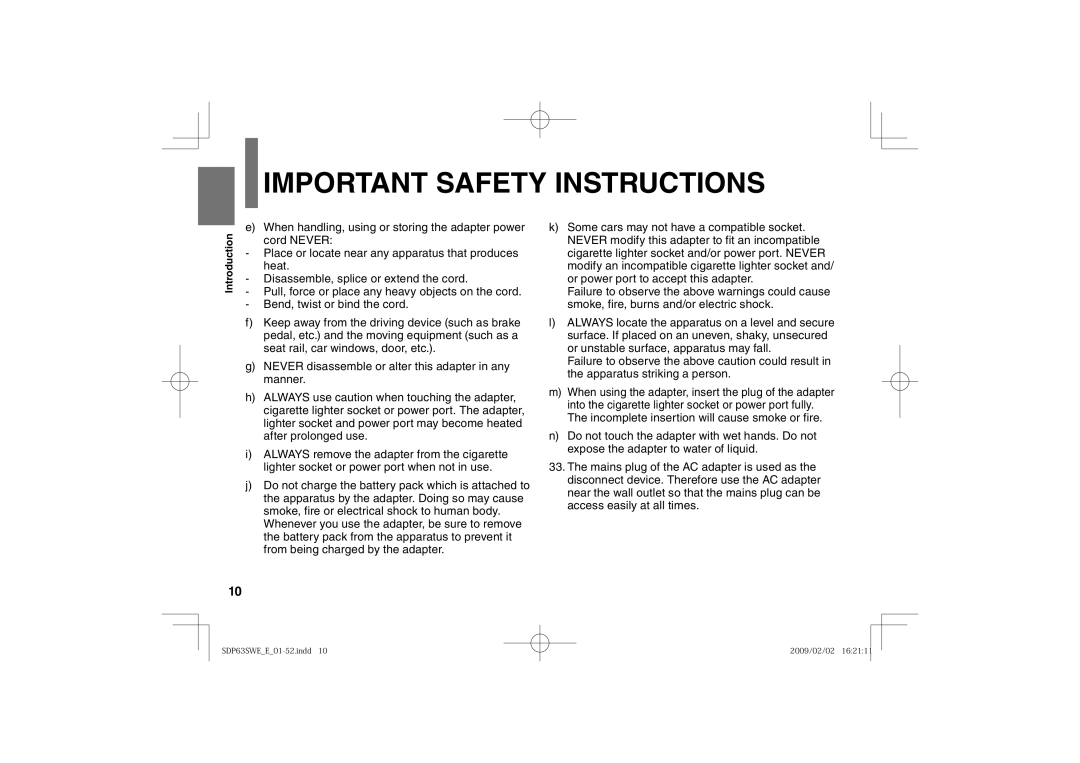 Toshiba SDP63SWE owner manual Important Safety Instructions 