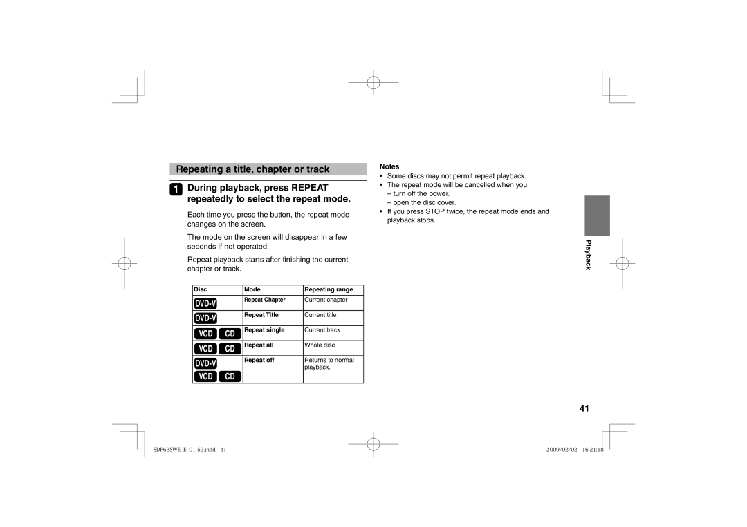 Toshiba SDP63SWE owner manual Repeating a title, chapter or track 