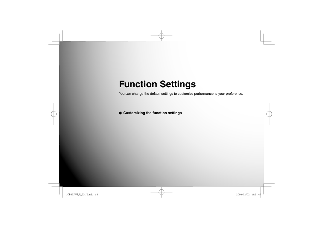 Toshiba SDP63SWE owner manual Function Settings, Customizing the function settings 