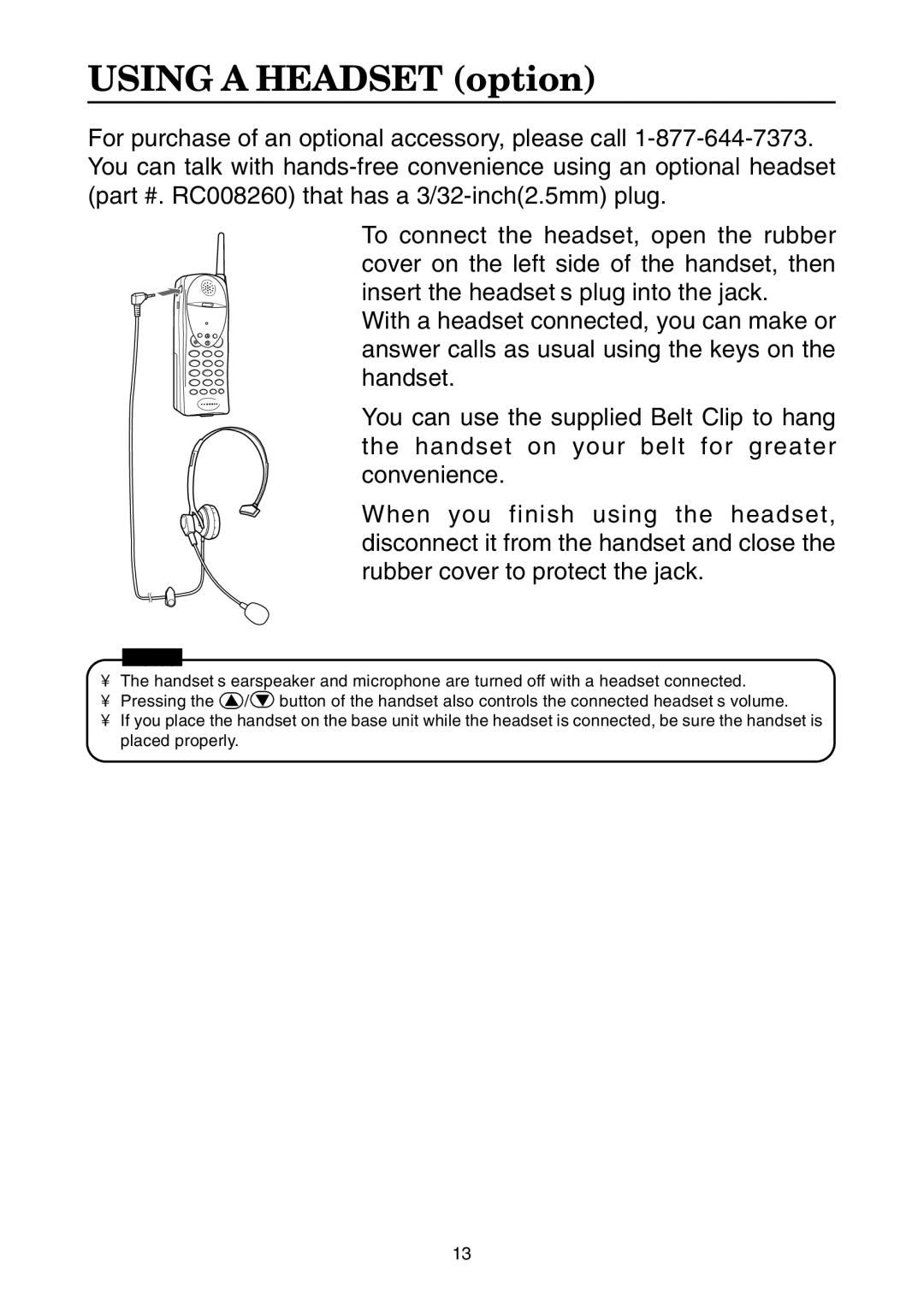 Toshiba SG-1701 owner manual Using a Headset option 