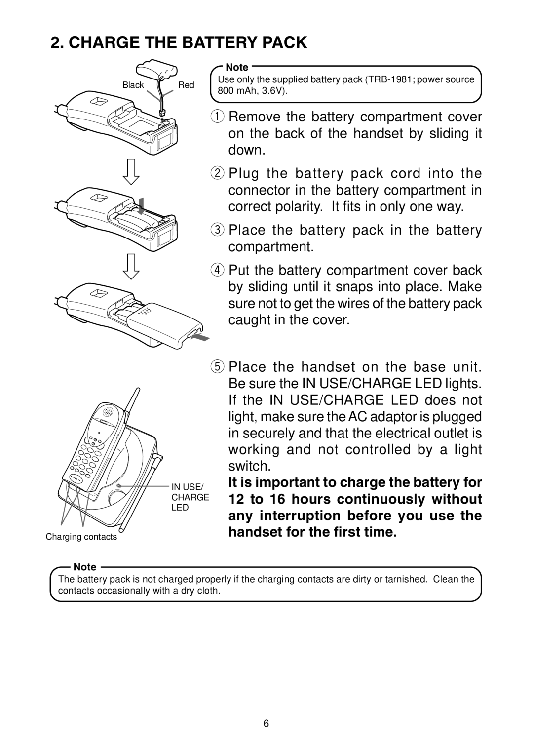 Toshiba SG-1701 owner manual Charge the Battery Pack, Handset for the first time 