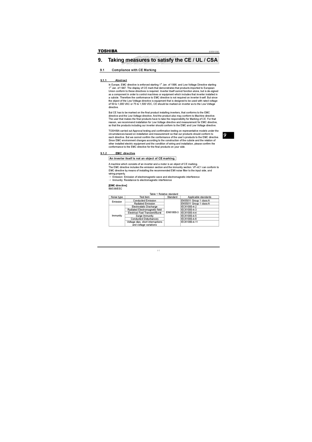 Toshiba Three-phase 200V class 0.1 to 2.2kW Taking measures to satisfy the CE / UL / CSA, Compliance with CE Marking 