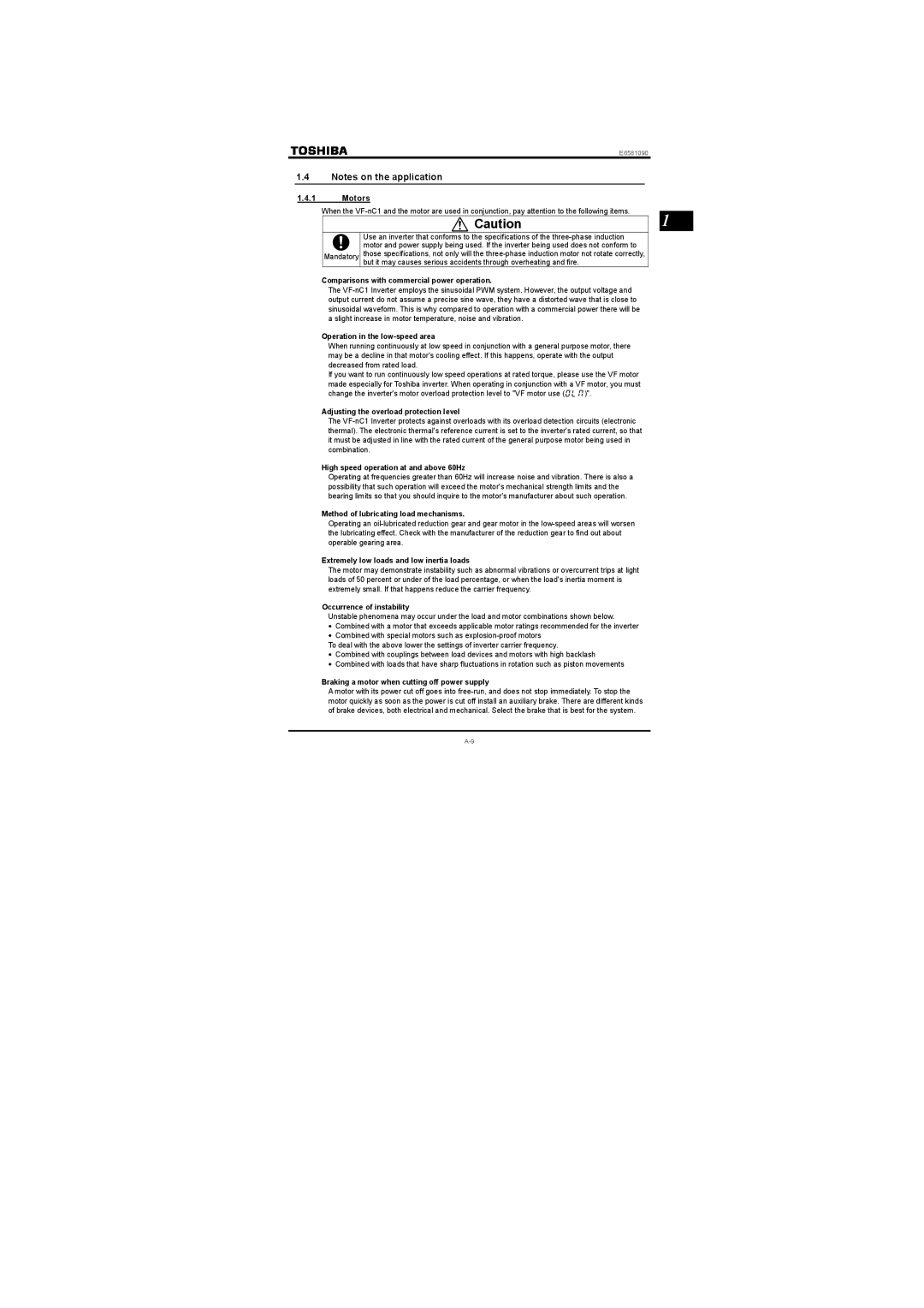 Toshiba Single-phase 100V class 0.1 to 0.75kW, Single-phase 200V class 0.2 to 2.2kW instruction manual Motors 