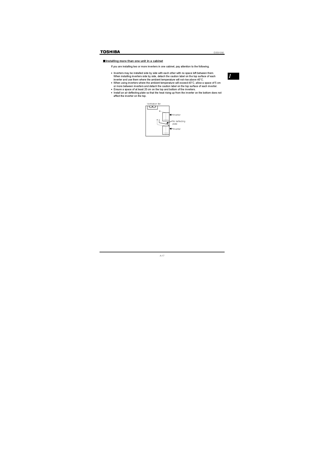 Toshiba Single-phase 200V class 0.2 to 2.2kW instruction manual Installing more than one unit in a cabinet 