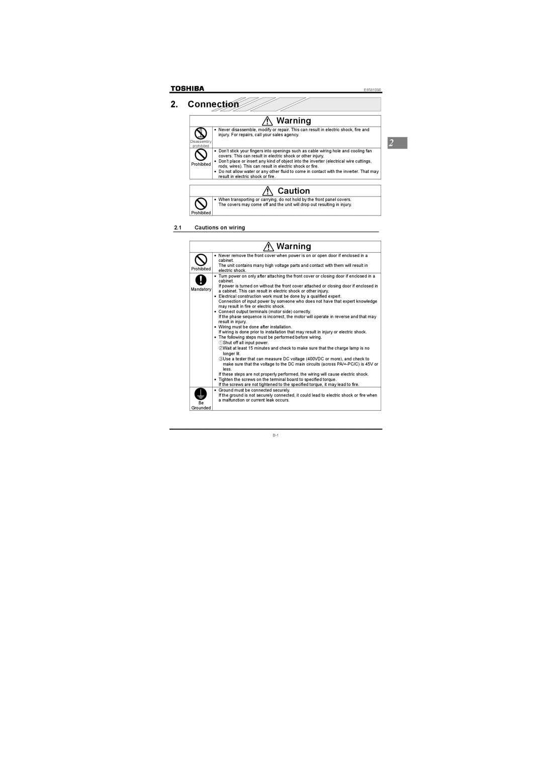 Toshiba Single-phase 100V class 0.1 to 0.75kW, Single-phase 200V class 0.2 to 2.2kW instruction manual Connection 