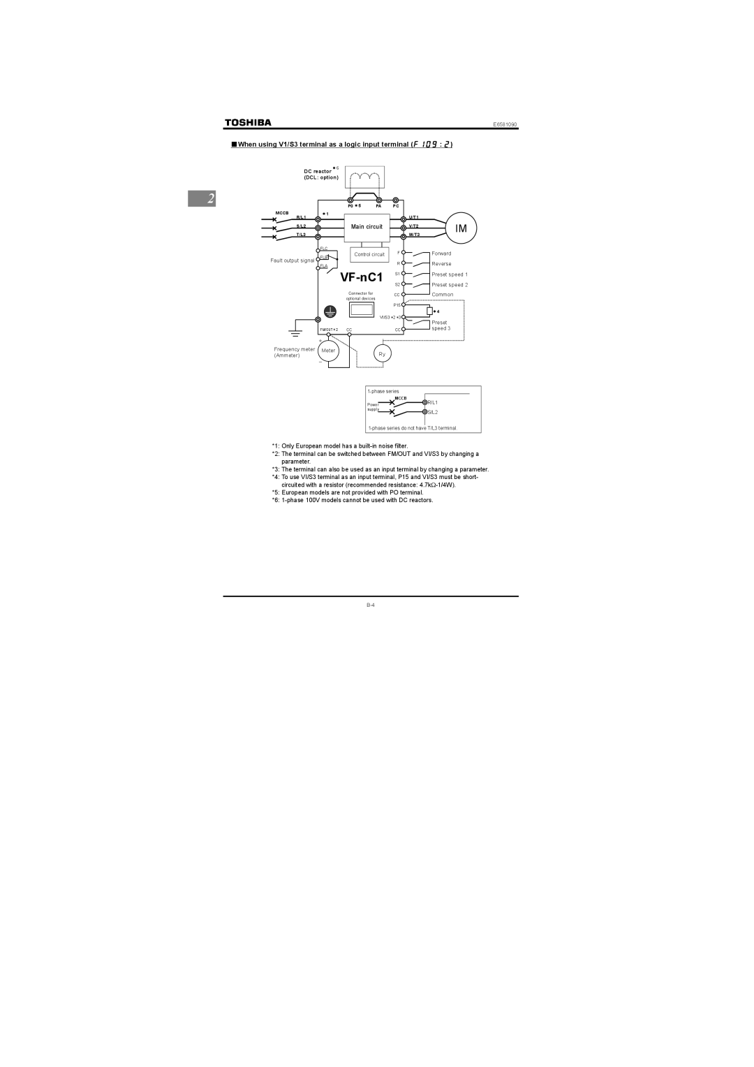 Toshiba Single-phase 100V class 0.1 to 0.75kW instruction manual When using V1/S3 terminal as a logic input terminal H  