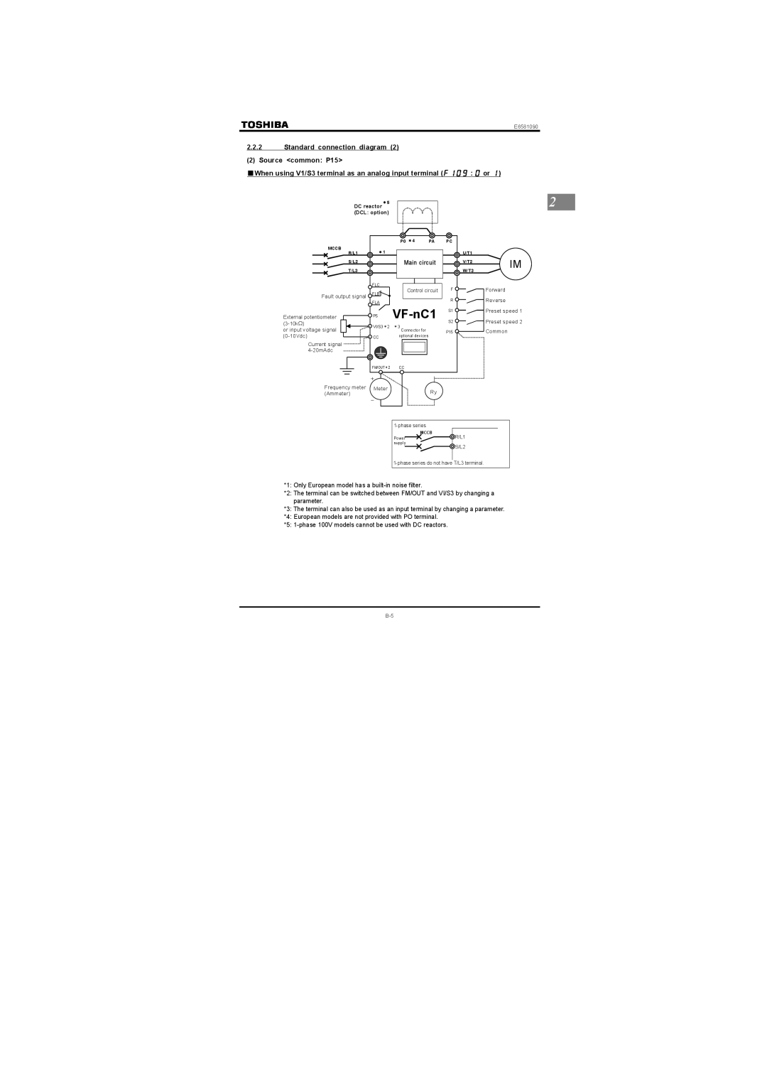 Toshiba Three-phase 200V class 0.1 to 2.2kW, Single-phase 200V class 0.2 to 2.2kW DC reactor ＊ DCL option P0 ＊4 