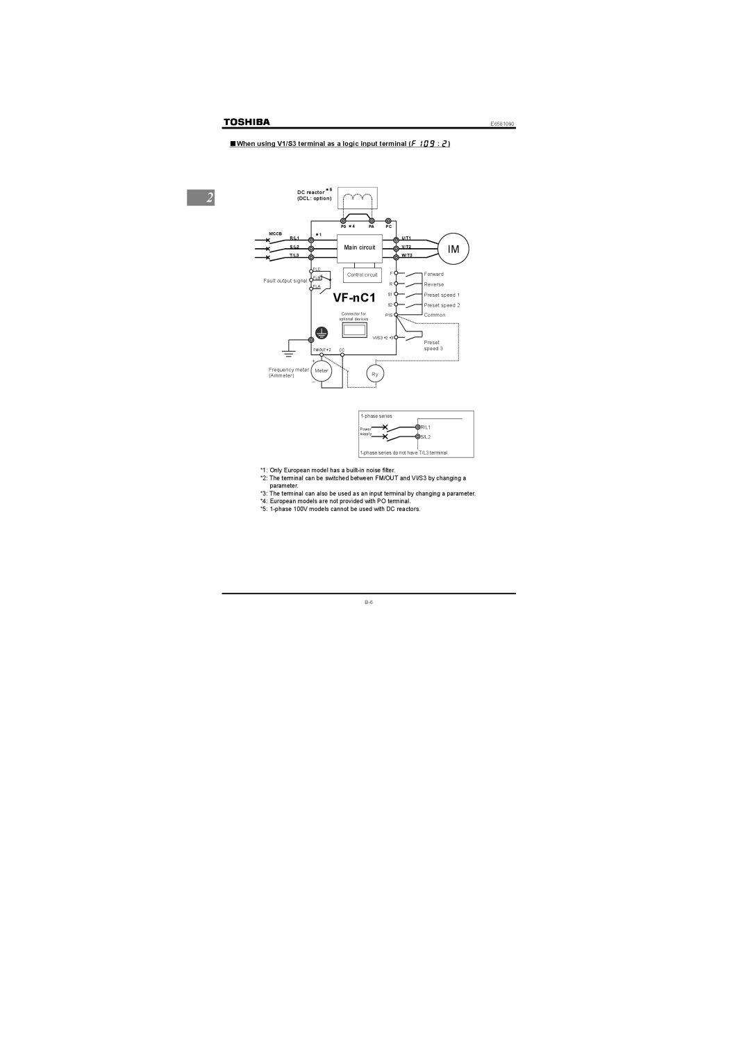 Toshiba Single-phase 200V class 0.2 to 2.2kW, Single-phase 100V class 0.1 to 0.75kW instruction manual DC reactor＊5 