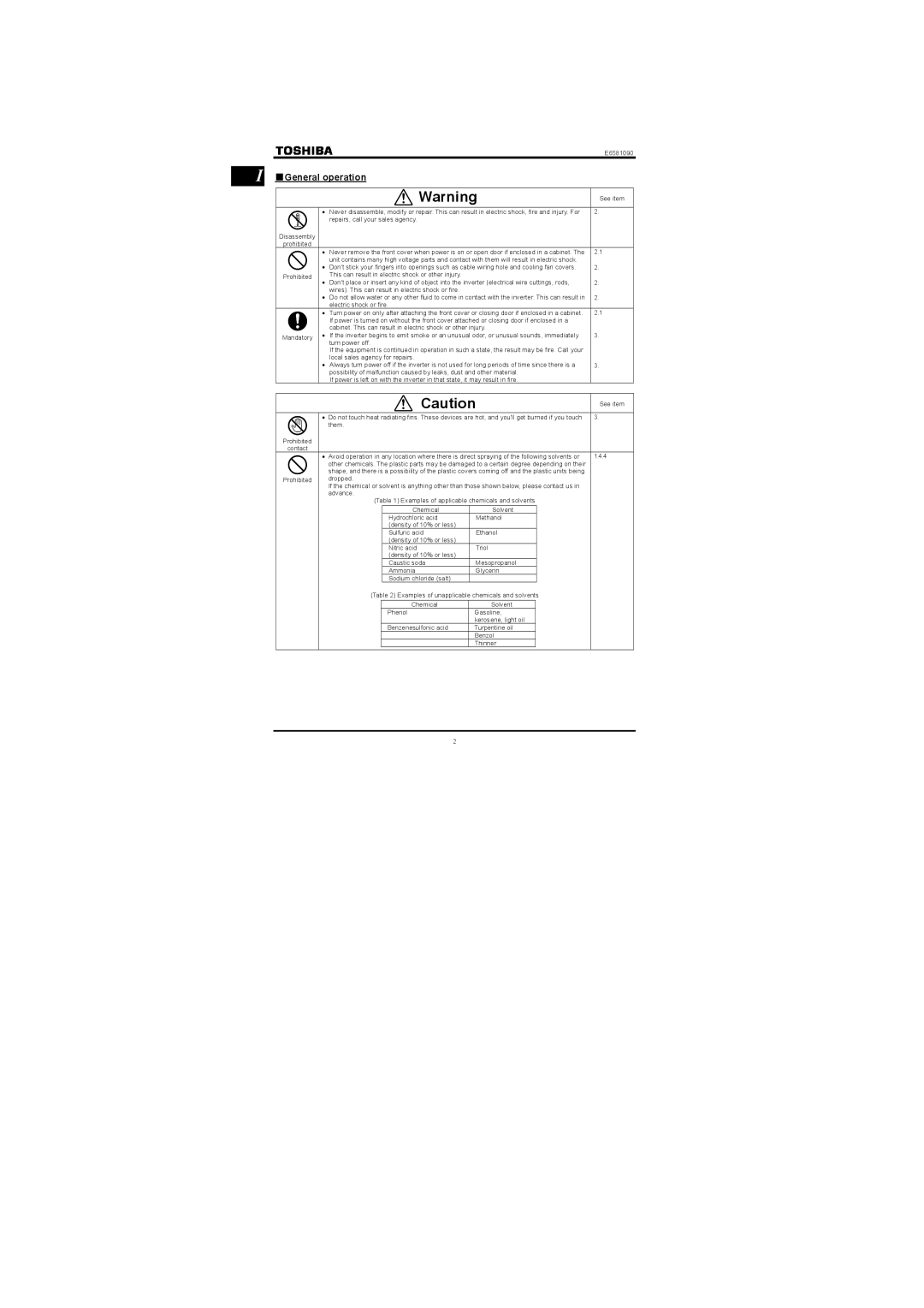 Toshiba Single-phase 100V class 0.1 to 0.75kW, Single-phase 200V class 0.2 to 2.2kW instruction manual General operation 