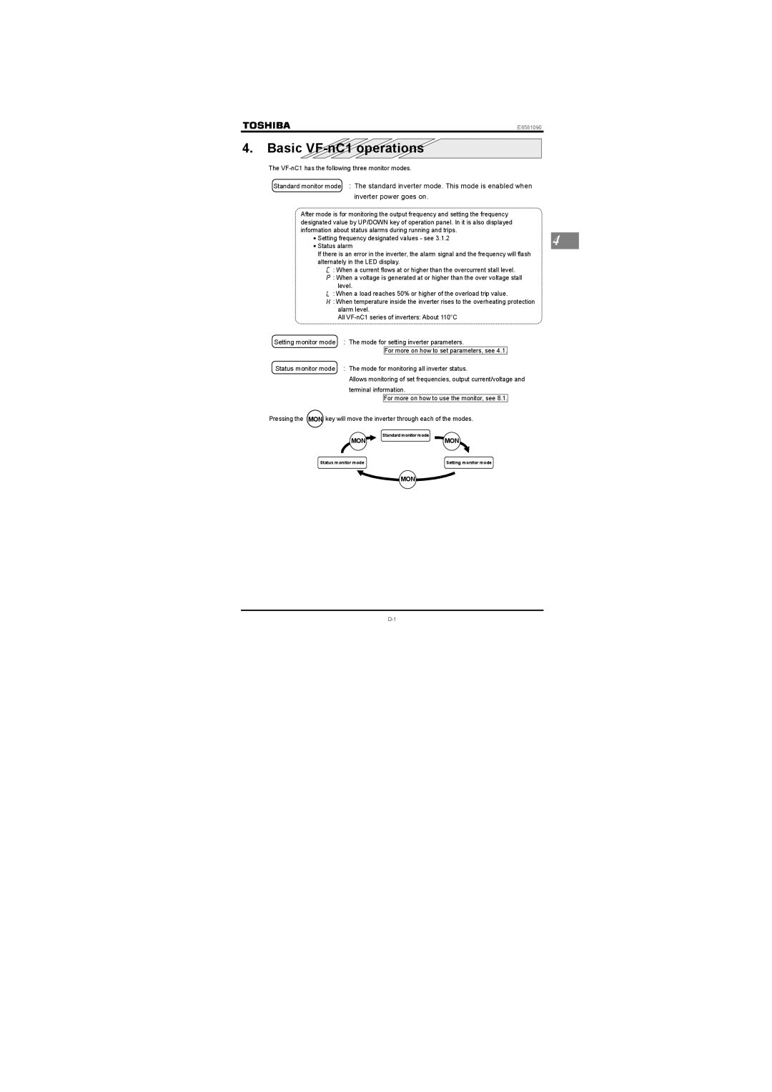 Toshiba Single-phase 100V class 0.1 to 0.75kW, Single-phase 200V class 0.2 to 2.2kW Basic VF-nC1 operations 