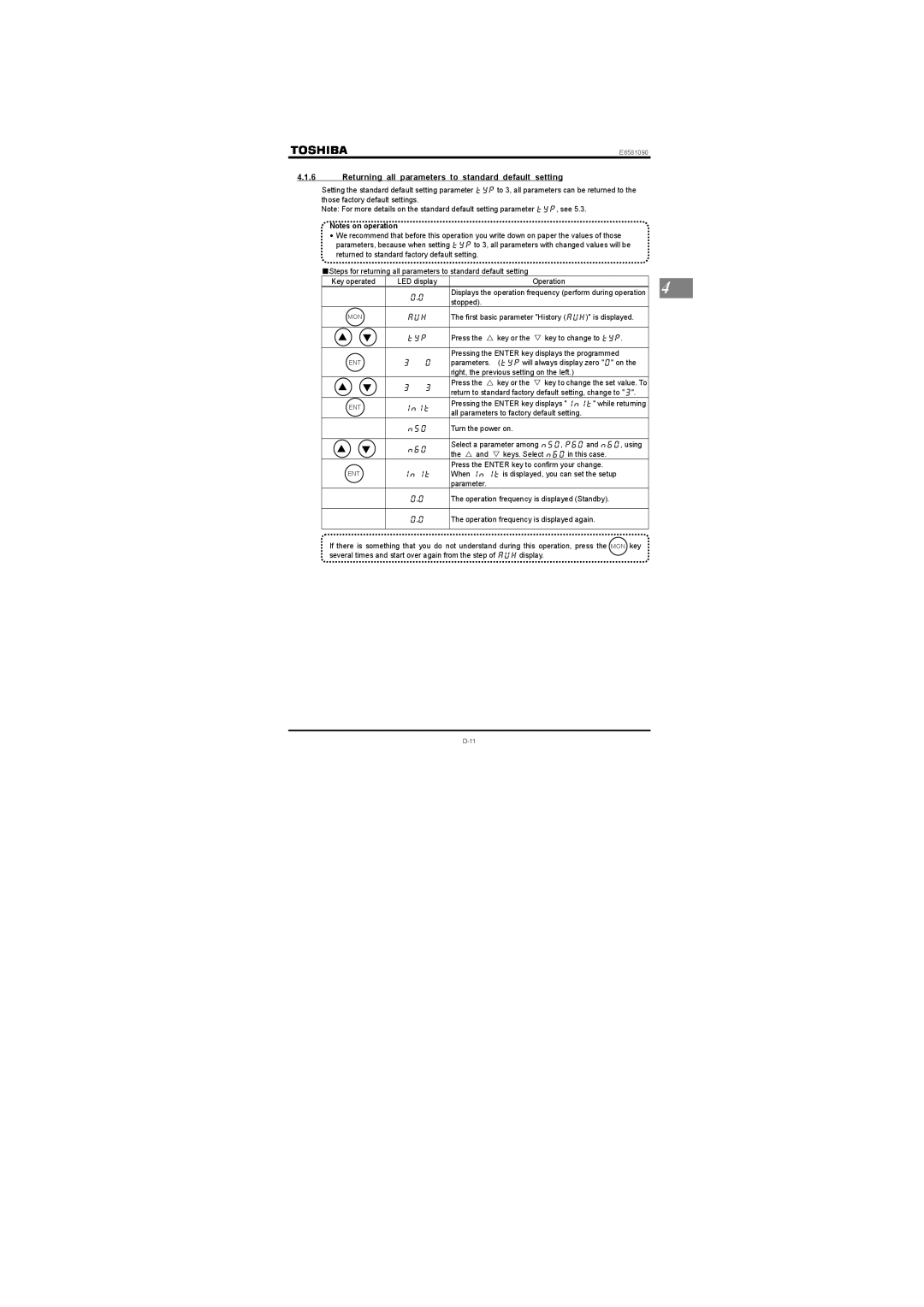 Toshiba Three-phase 200V class 0.1 to 2.2kW instruction manual Returning all parameters to standard default setting, Kpkv 