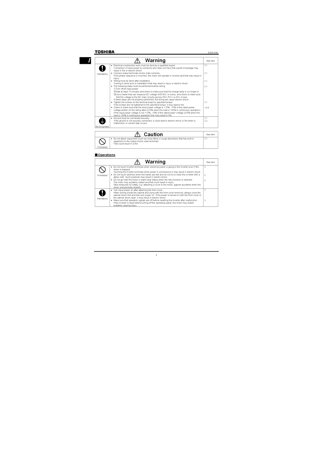 Toshiba Single-phase 200V class 0.2 to 2.2kW, Single-phase 100V class 0.1 to 0.75kW instruction manual Operations 