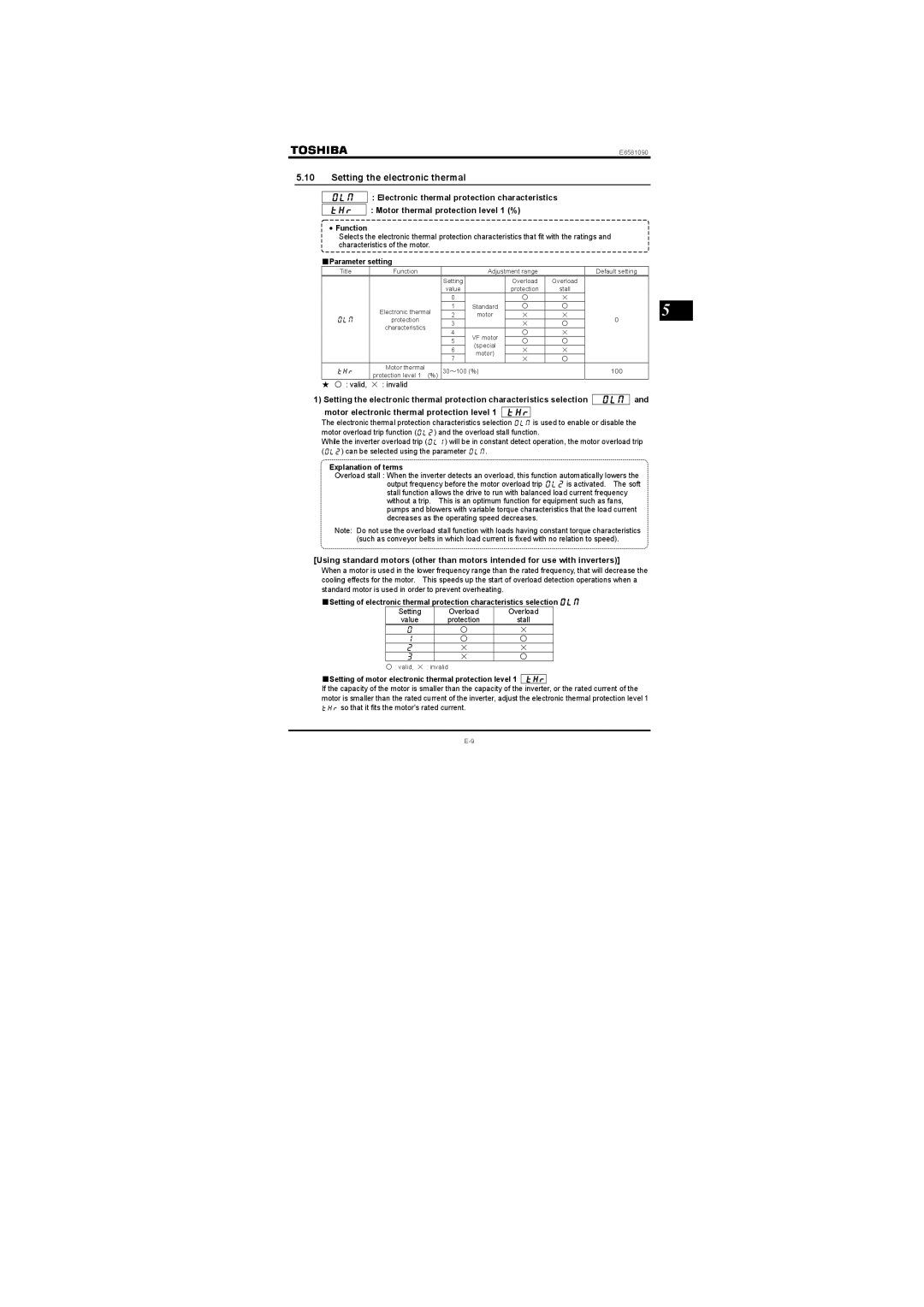 Toshiba Three-phase 200V class 0.1 to 2.2kW instruction manual Setting the electronic thermal, Explanation of terms 