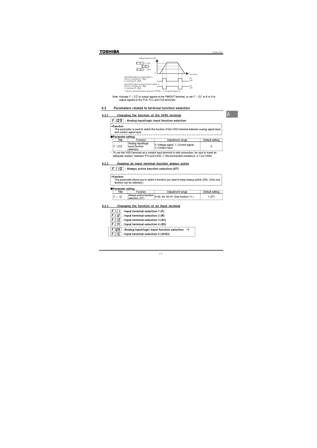 Toshiba Three-phase 200V class 0.1 to 2.2kW Parameters related to terminal function selection, Parameter setting 