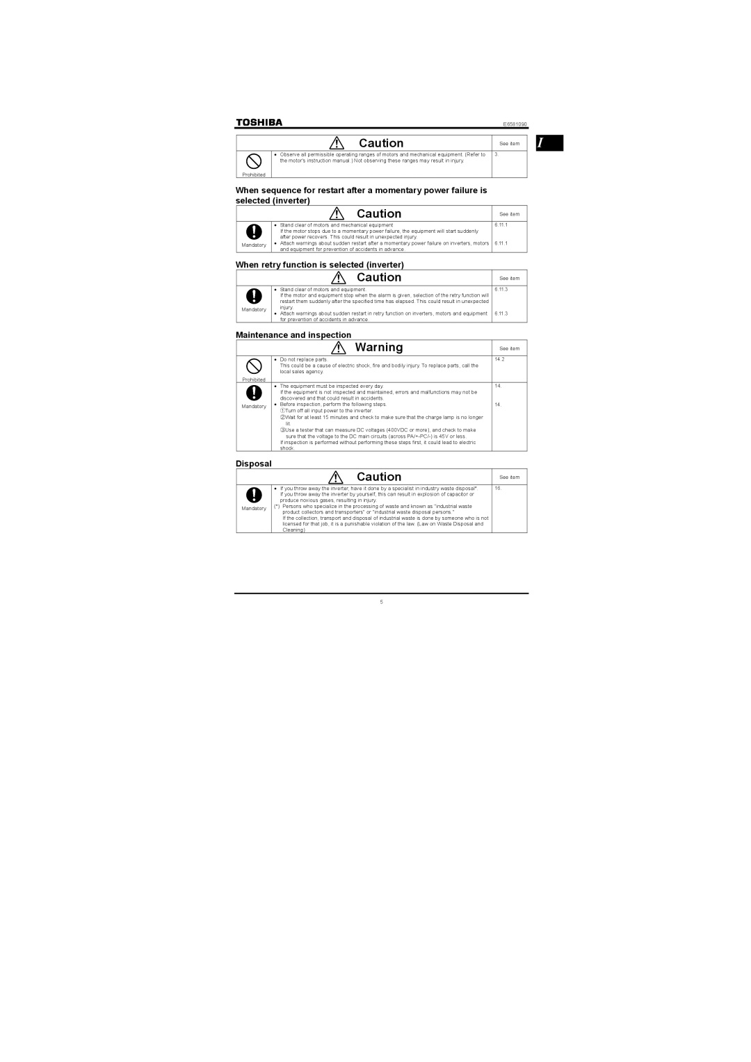 Toshiba Single-phase 100V class 0.1 to 0.75kW instruction manual When retry function is selected inverter 