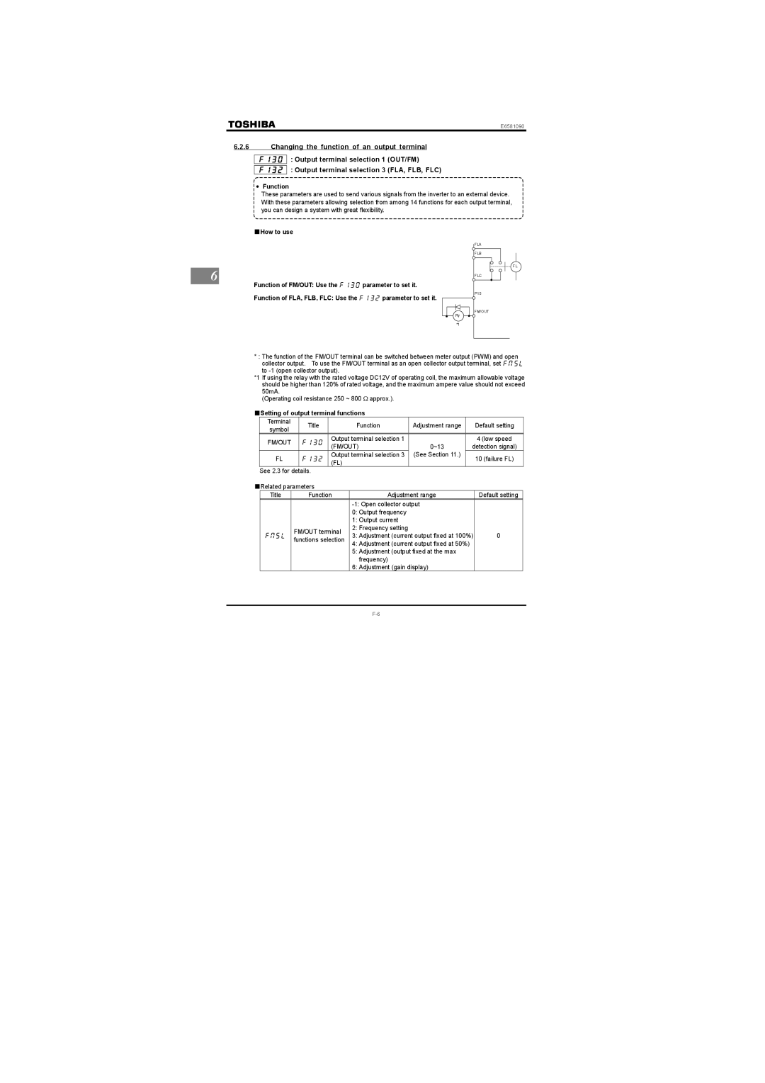 Toshiba Three-phase 200V class 0.1 to 2.2kW instruction manual Setting of output terminal functions, Fm/Out 