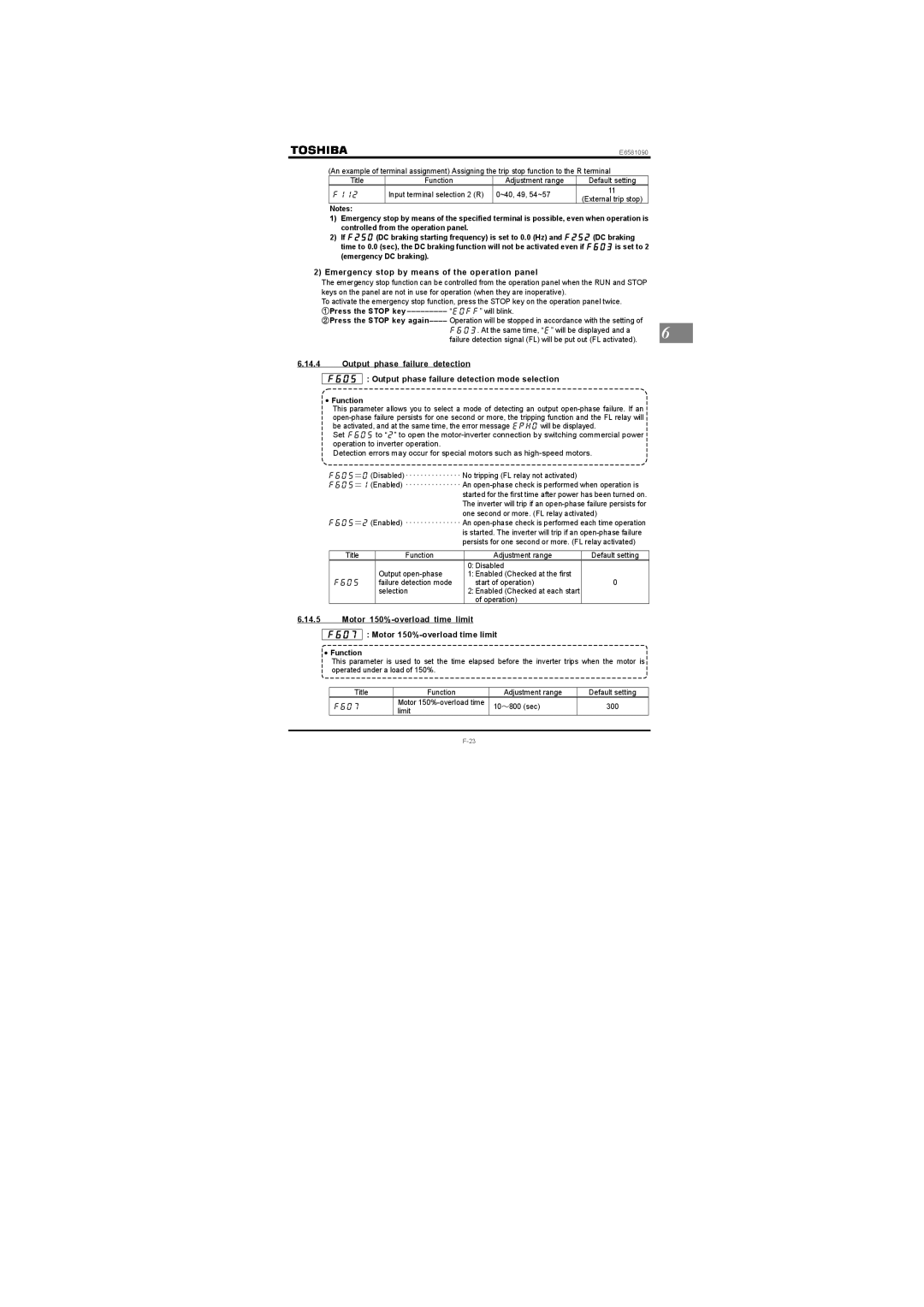 Toshiba Single-phase 100V class 0.1 to 0.75kW instruction manual Emergency stop by means of the operation panel 