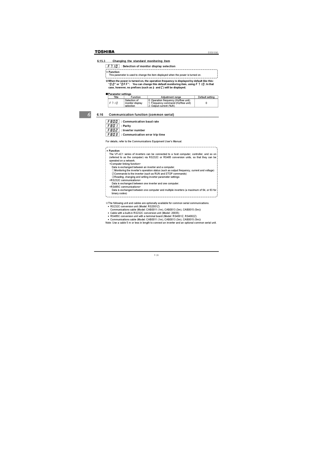 Toshiba Single-phase 200V class 0.2 to 2.2kW Communication function common serial, Selection of monitor display selection 