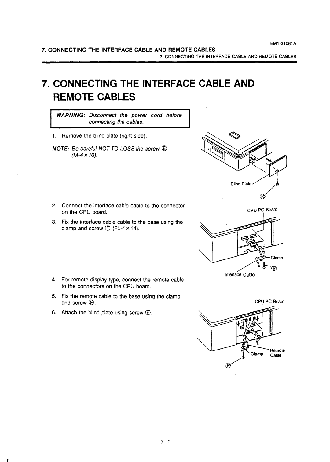 Toshiba SL-47-N manual Disconnect Power cord before Connecting Cables, Connecting the Interface Cable and Remote Cables 