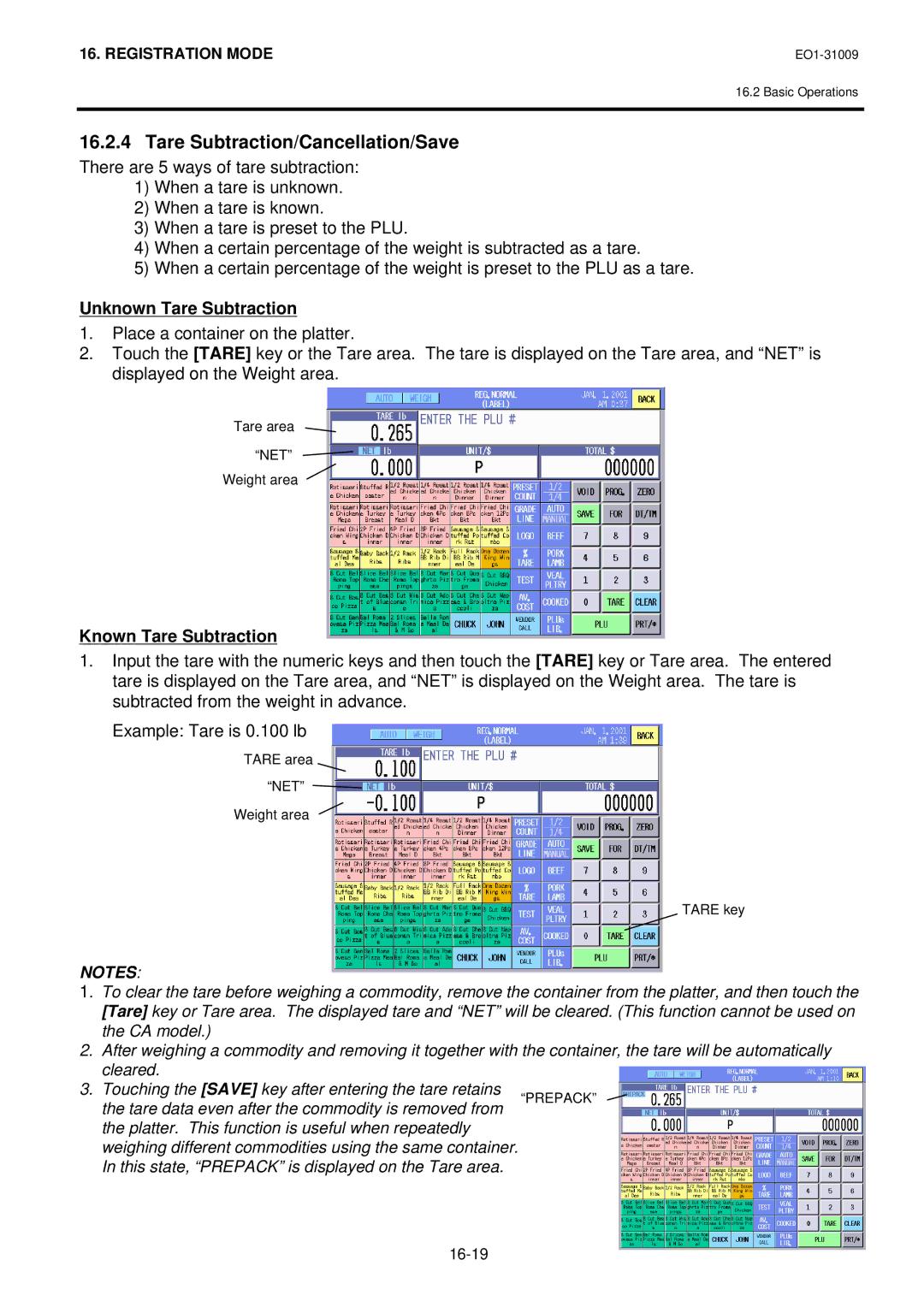 Toshiba SL-5300 Series owner manual Tare Subtraction/Cancellation/Save, Unknown Tare Subtraction, Known Tare Subtraction 