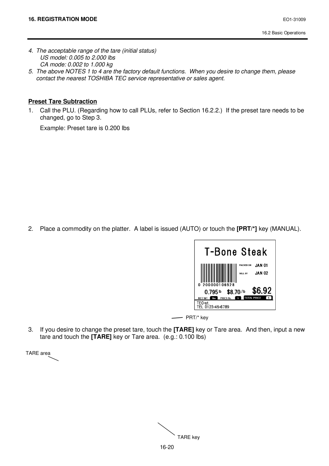 Toshiba SL-5300 Series owner manual Preset Tare Subtraction 