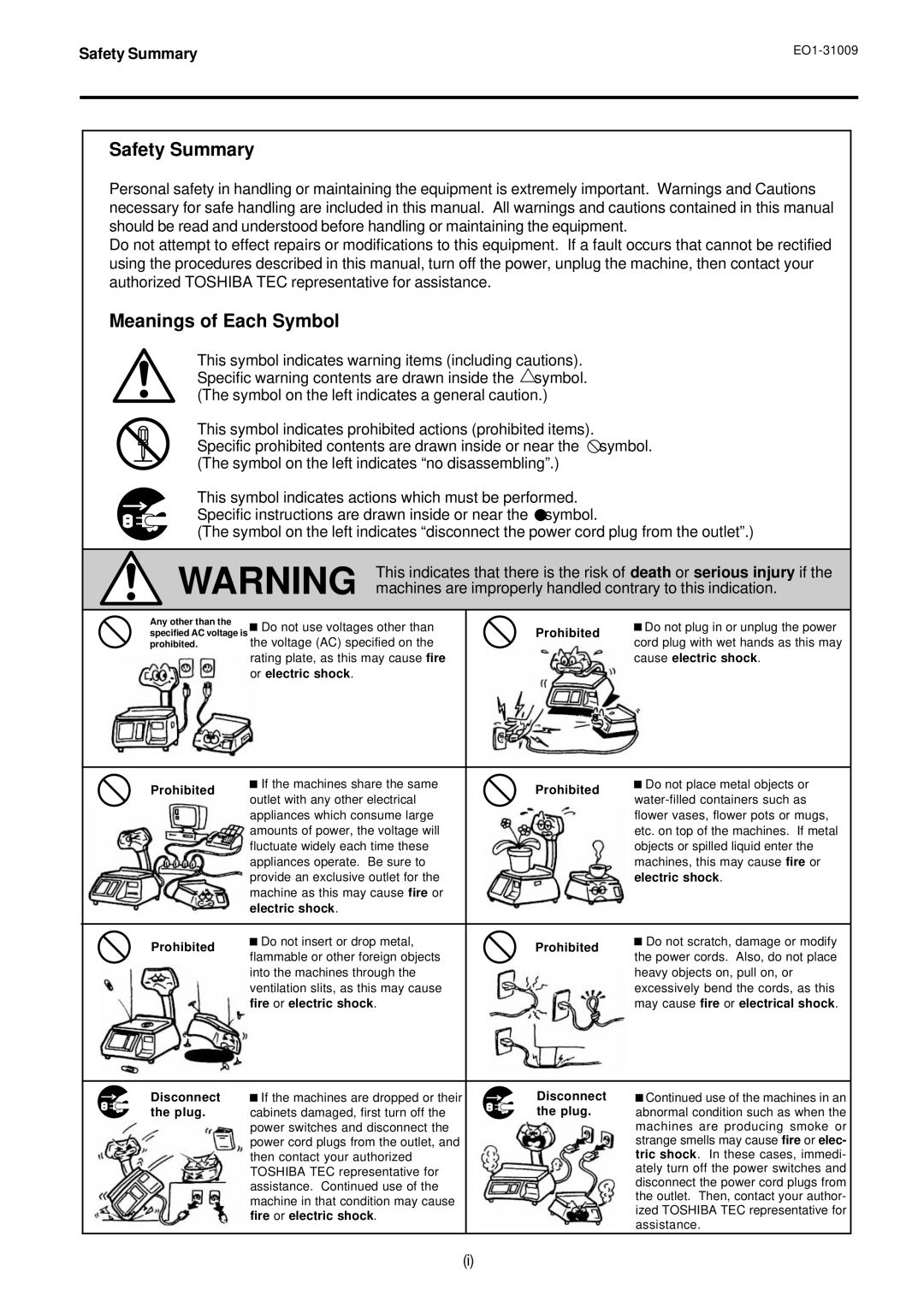 Toshiba SL-5300 Series owner manual Safety Summary, Meanings of Each Symbol 