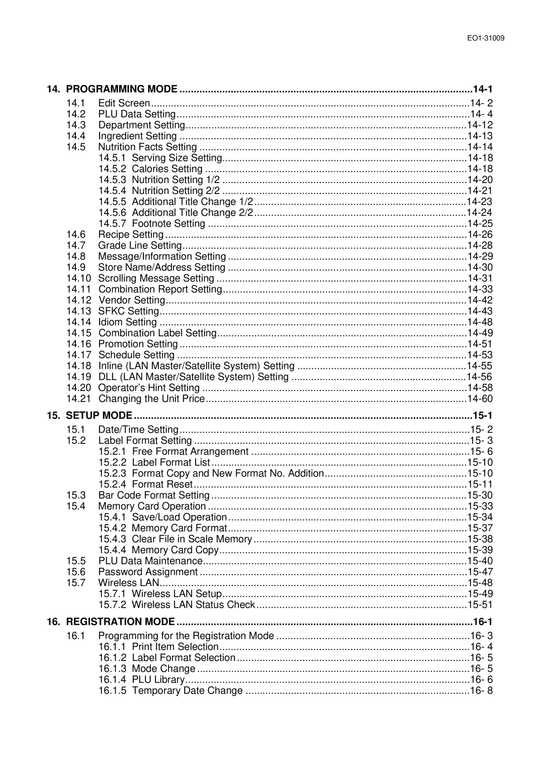 Toshiba SL-5300 Series owner manual 14-1, 15-1, 16-1 