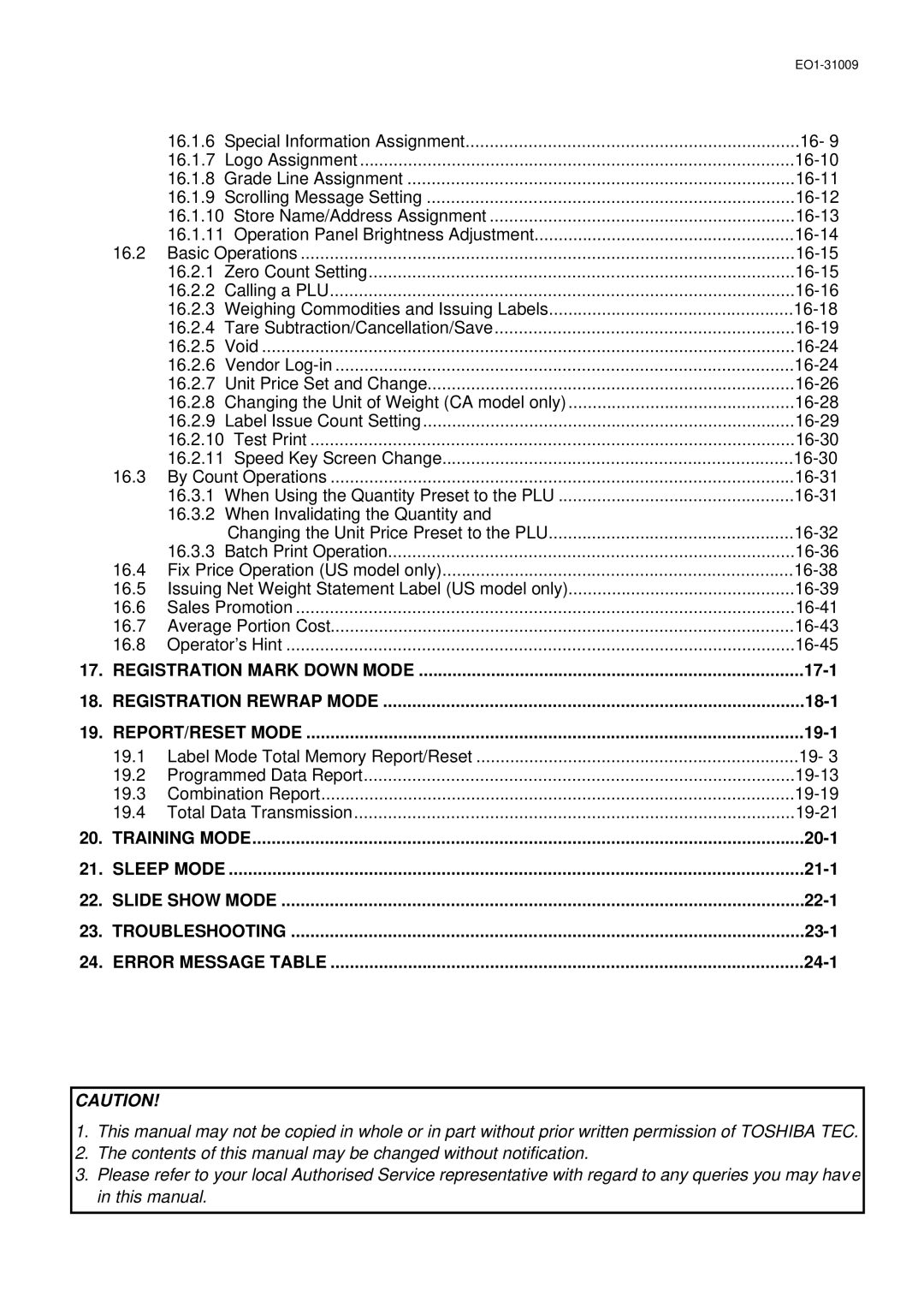 Toshiba SL-5300 Series owner manual 17-1, 18-1, 19-1, 20-1, 21-1, 22-1, 23-1, 24-1 