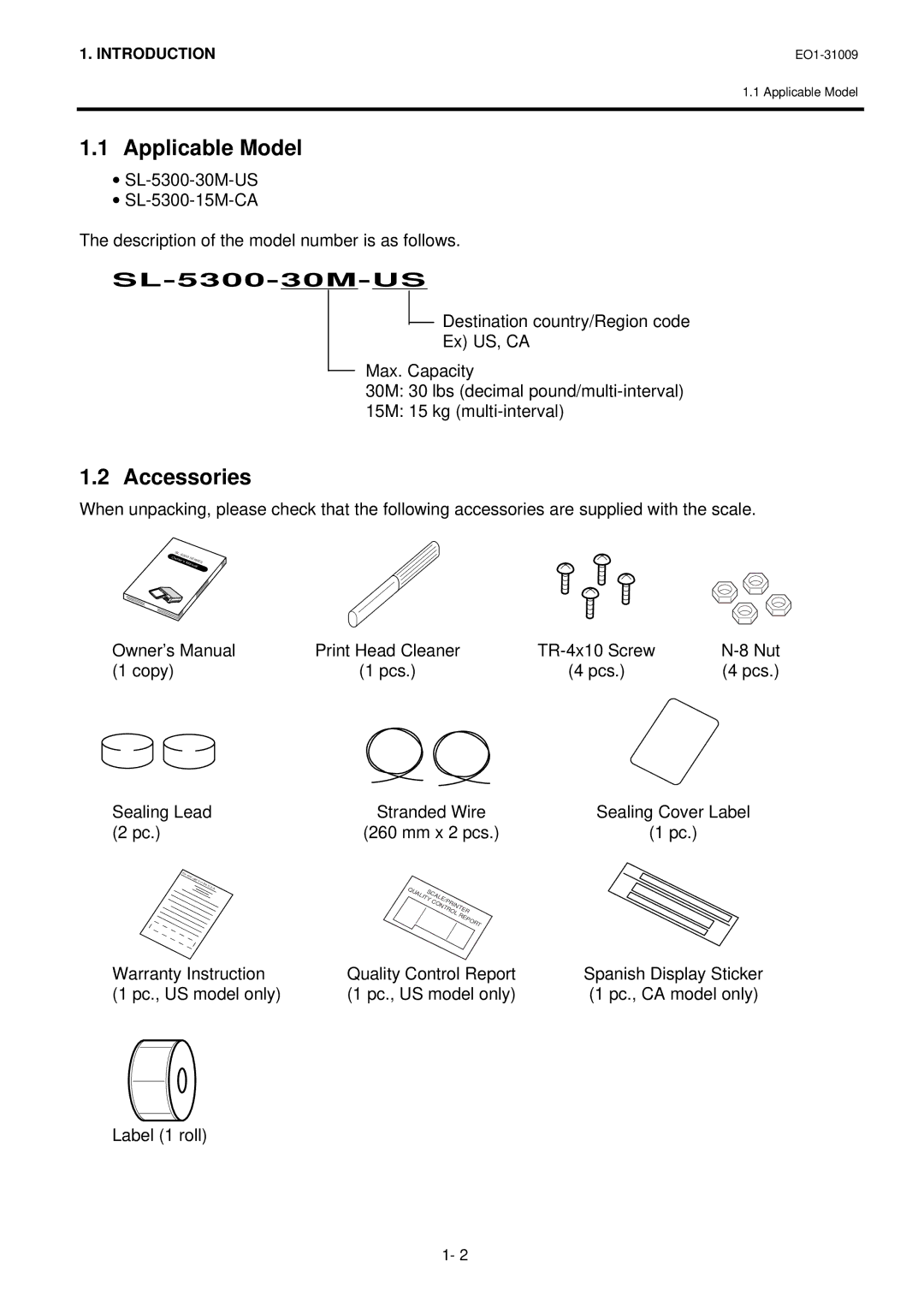 Toshiba SL-5300 Series owner manual Applicable Model, Accessories, SL-5300-30M-US 