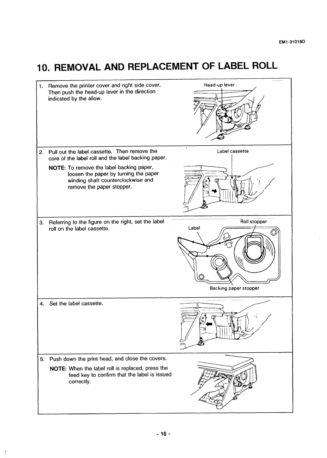 Toshiba EMl-31015D, SL-5900, EM1-31015 manual IO. Removal and Replacement of Label Roll 