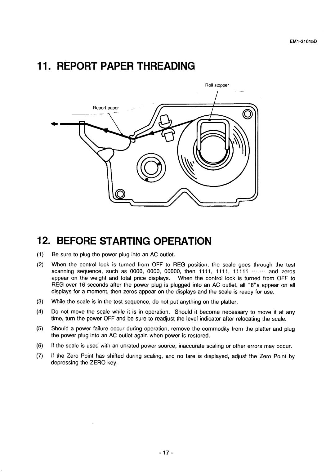 Toshiba EM1-31015, SL-5900, EMl-31015D manual Report Paper Threading, Before Starting Operation 