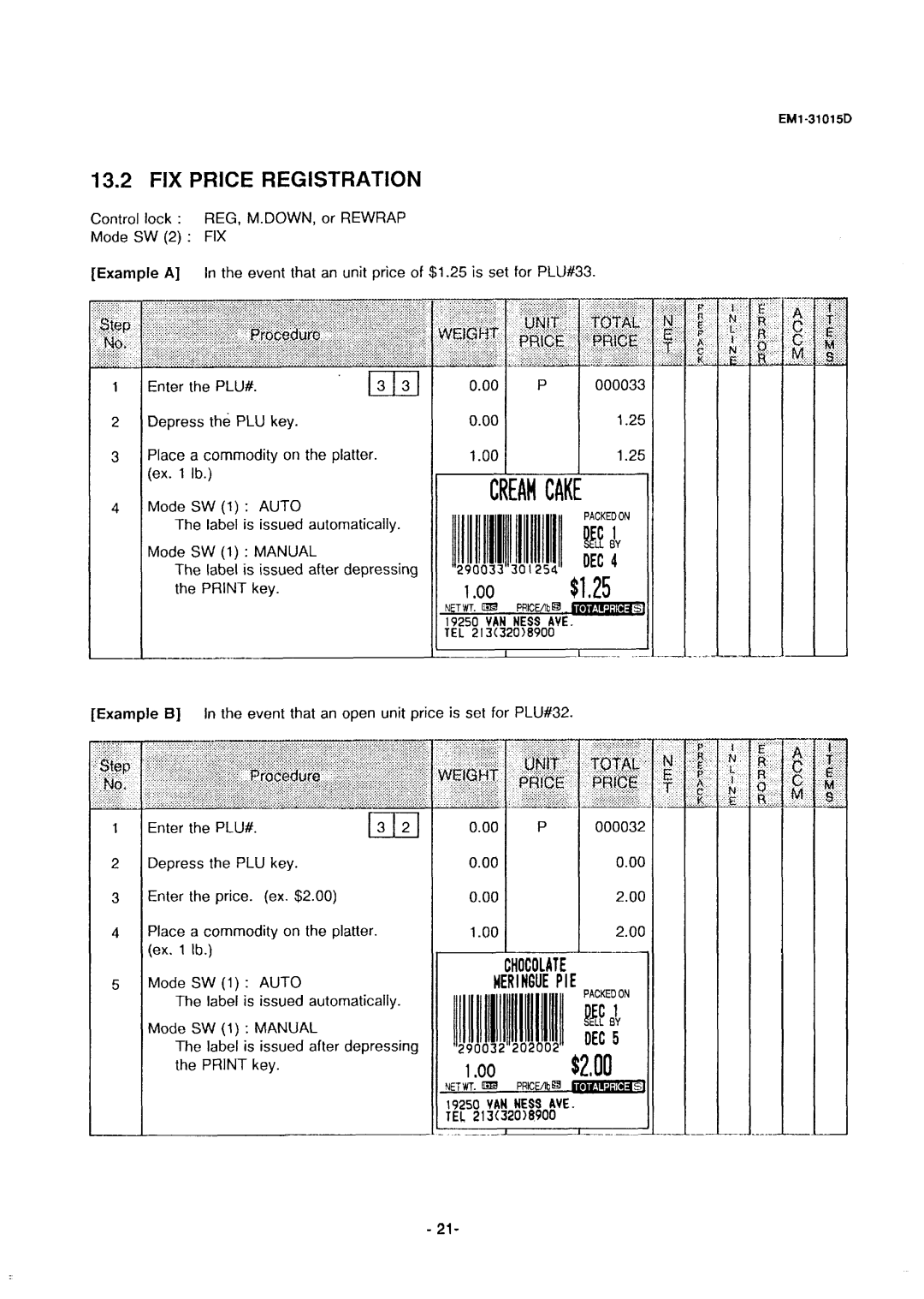 Toshiba SL-5900, EMl-31015D, EM1-31015 manual FIX Price Registration, Plu# 