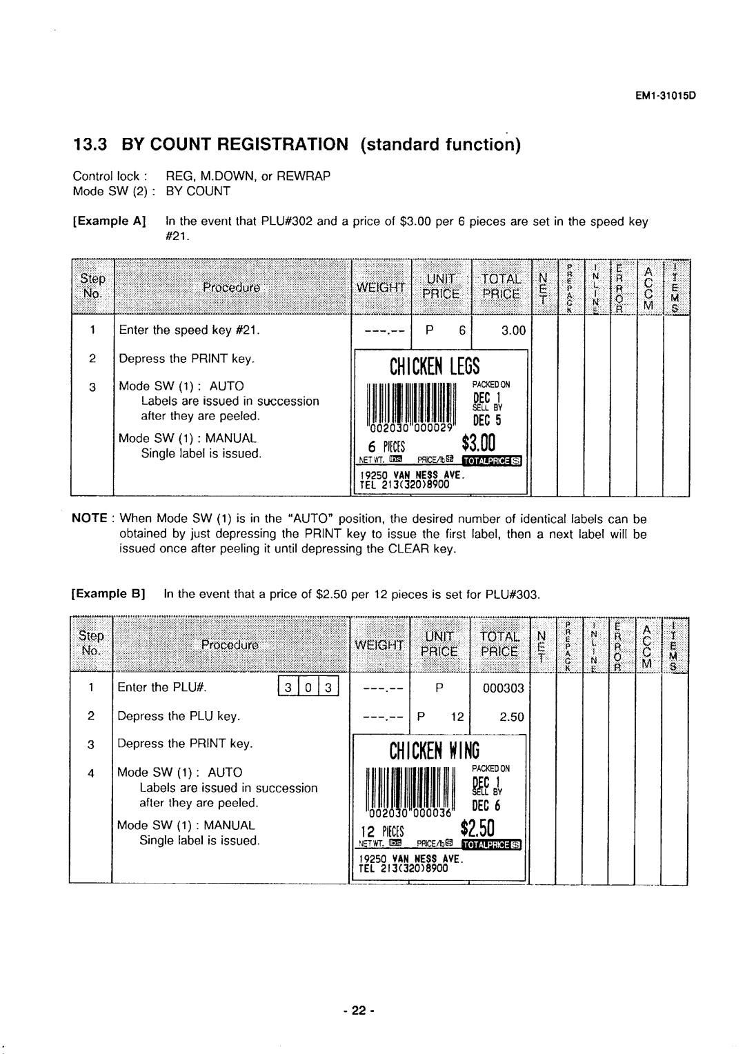 Toshiba EMl-31015D, SL-5900, EM1-31015 manual By Count Registration standard function 