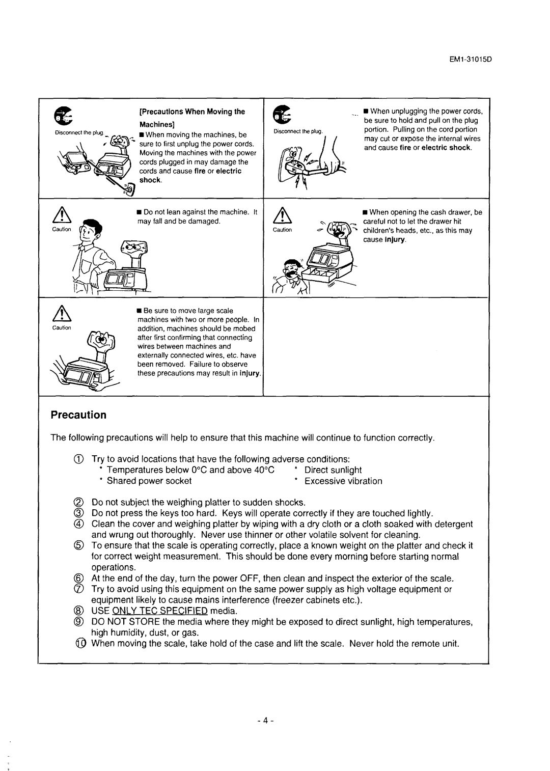 Toshiba EMl-31015D, SL-5900, EM1-31015 manual Precaution 