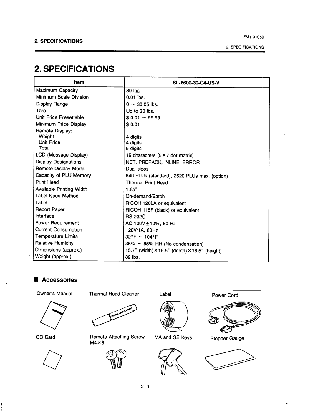 Toshiba EM1-31059, SL-6600 manual 