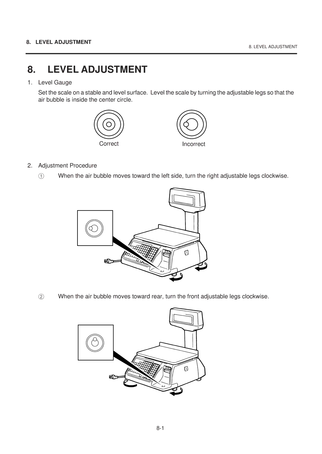 Toshiba SL-9000-ESB SERIES, EM1-31074EE owner manual Level Adjustment 