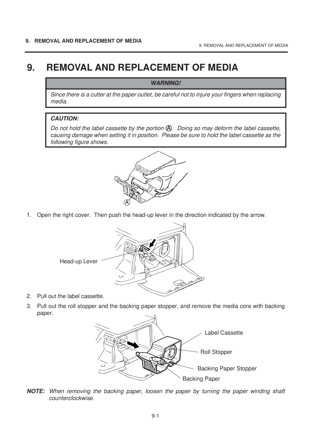 Toshiba SL-9000-ESB SERIES, EM1-31074EE owner manual Removal and Replacement of Media 